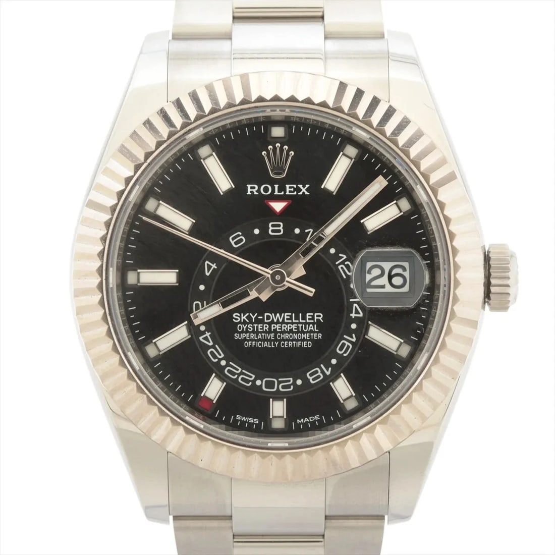 ROLEX SKY-DWELLER SS?WG BRIGHT BLACK OYSTER BRACELET: Rolex Sky-Dweller SS?WG bright black oyster bracelet Brand: Rolex Type/Style: Wristwatch Material: SS?WG Color: Dial Color bright black Size: Case:W1.6 x H1.6inch / W42 x H42 Circumference of