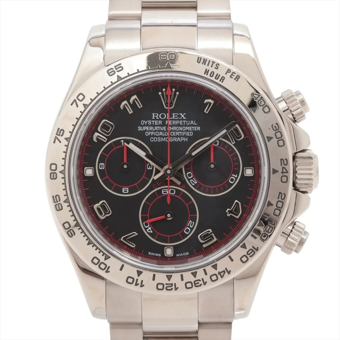 ROLEX COSMOGRAPH DAYTONA WG BLACK: Rolex Cosmograph Daytona WG black Brand: Rolex Type/Style: Wristwatch Material: WG Color: Dial Color Black Size: Case:W1.6 x H1.6inch / W40 x H40 Circumference of Wrist:7.1inch / 18 Accessories: None