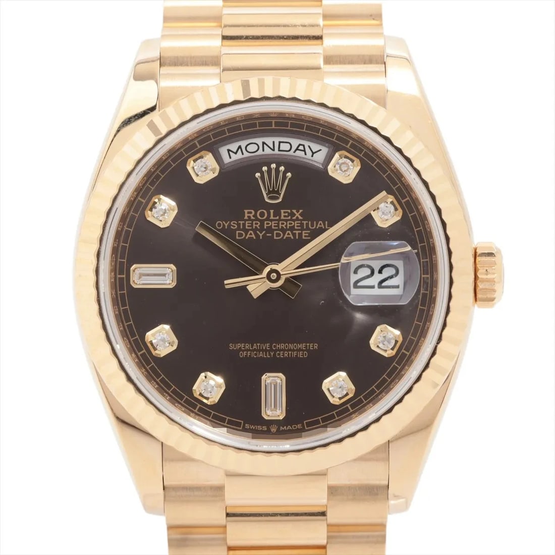 ROLEX DAY DATE YG DARK GREY: Rolex Day Date YG dark grey Brand: Rolex Type/Style: Wristwatch Material: YG Color: Dial Color dark grey Size: Case:W1.2 x H1.2inch / W36 x H36 Circumference of Wrist:6.7inch / 17 Accessories: Non