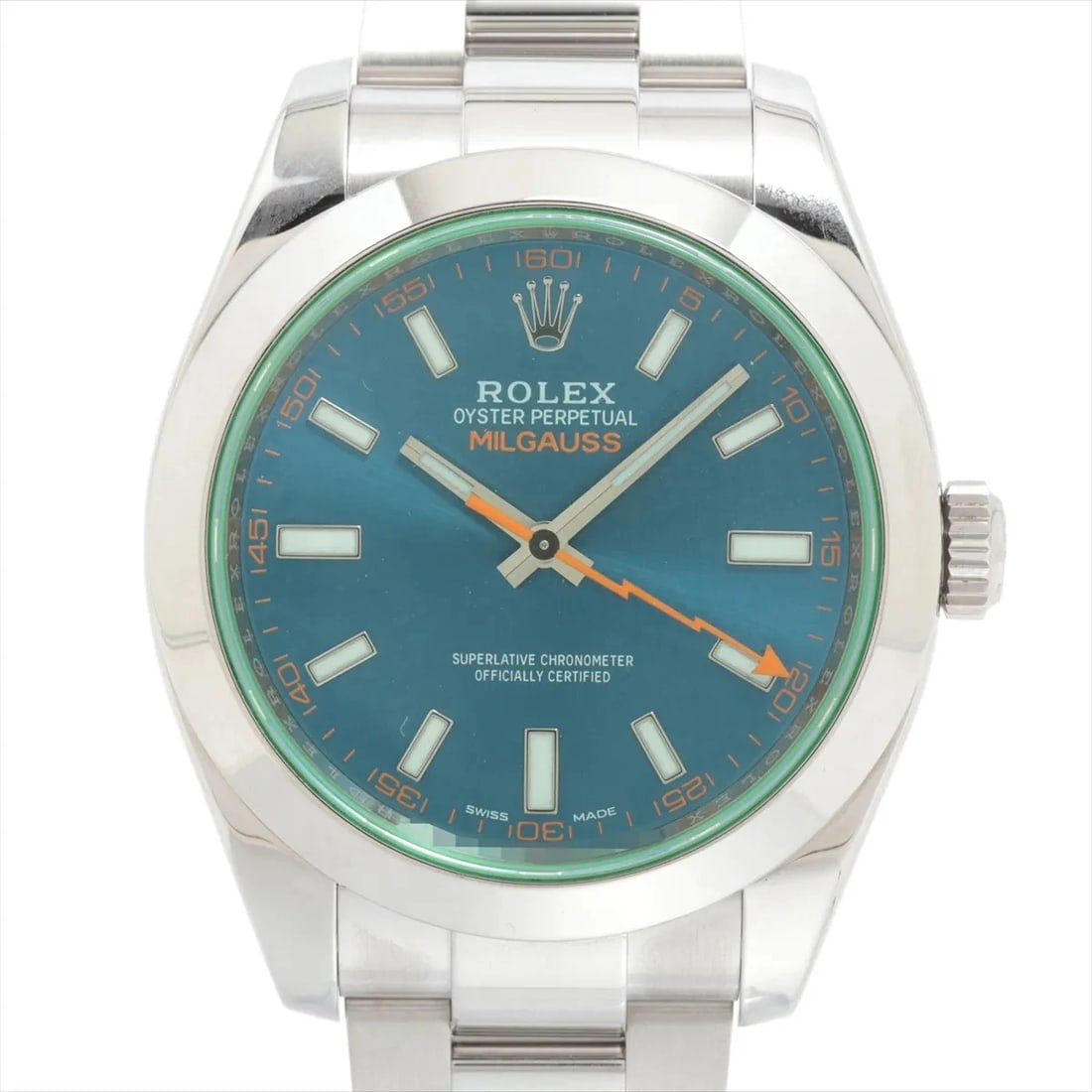 ROLEX MILGAUSS SS BLUE: Rolex Milgauss SS blue Brand: Rolex Type/Style: Wristwatch Material: SS Color: Dial Color Z blue Size: Case:W1.6 x H1.6inch / W40 x H40 Circumference of Wrist:7.5inch / 19 Accessories: None