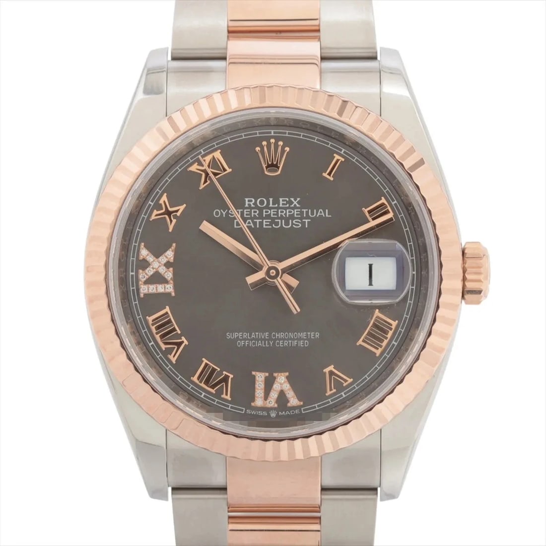ROLEX DATEJUST PG?SS SLATE OYSTER BRACELET: Rolex DATEJUST PG?SS Slate oyster bracelet Brand: Rolex Type/Style: Wristwatch Material: PG?SS Color: Dial Color slate Size: Case:W1.2 x H1.2inch / W36 x H36 Circumference of Wrist:7.1inch / 18