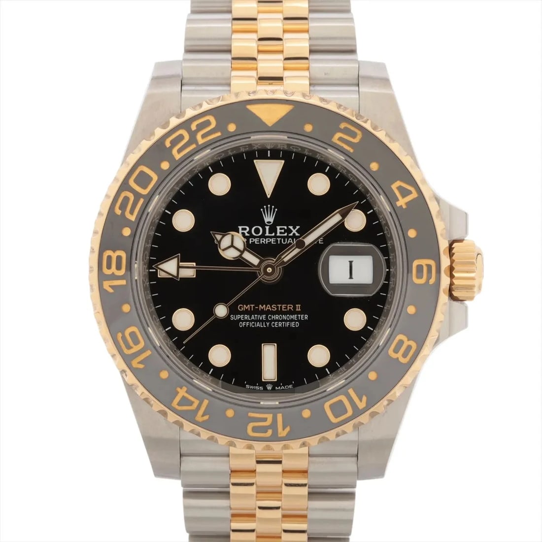 ROLEX GMT MASTER SS?YG BLACK: Rolex GMT Master SS?YG black Brand: Rolex Type/Style: Wristwatch Material: SS?YG Color: Dial Color Black Size: Case:W1.6 x H1.6inch / W40 x H40 Circumference of Wrist:7.7inch / 19.5 Accessories: None