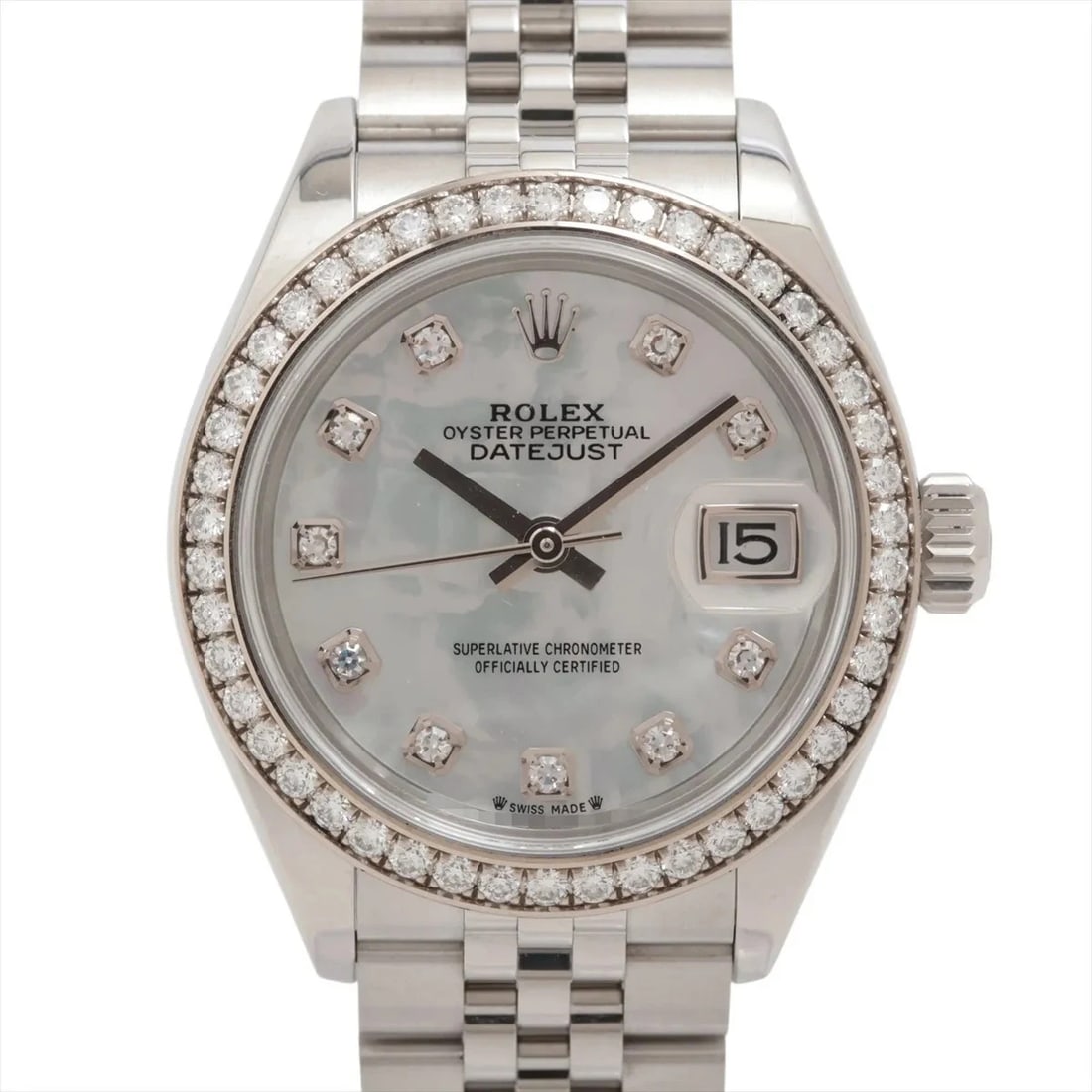 ROLEX DATEJUST SS?WG WHITE SHELL: Rolex Datejust SS?WG white shell Brand: Rolex Type/Style: Wristwatch Material: SS?WG Color: Dial Color white shell Size: Case:W0.8 x H0.8inch / W28 x H28 Circumference of Wrist:6.3inch / 16