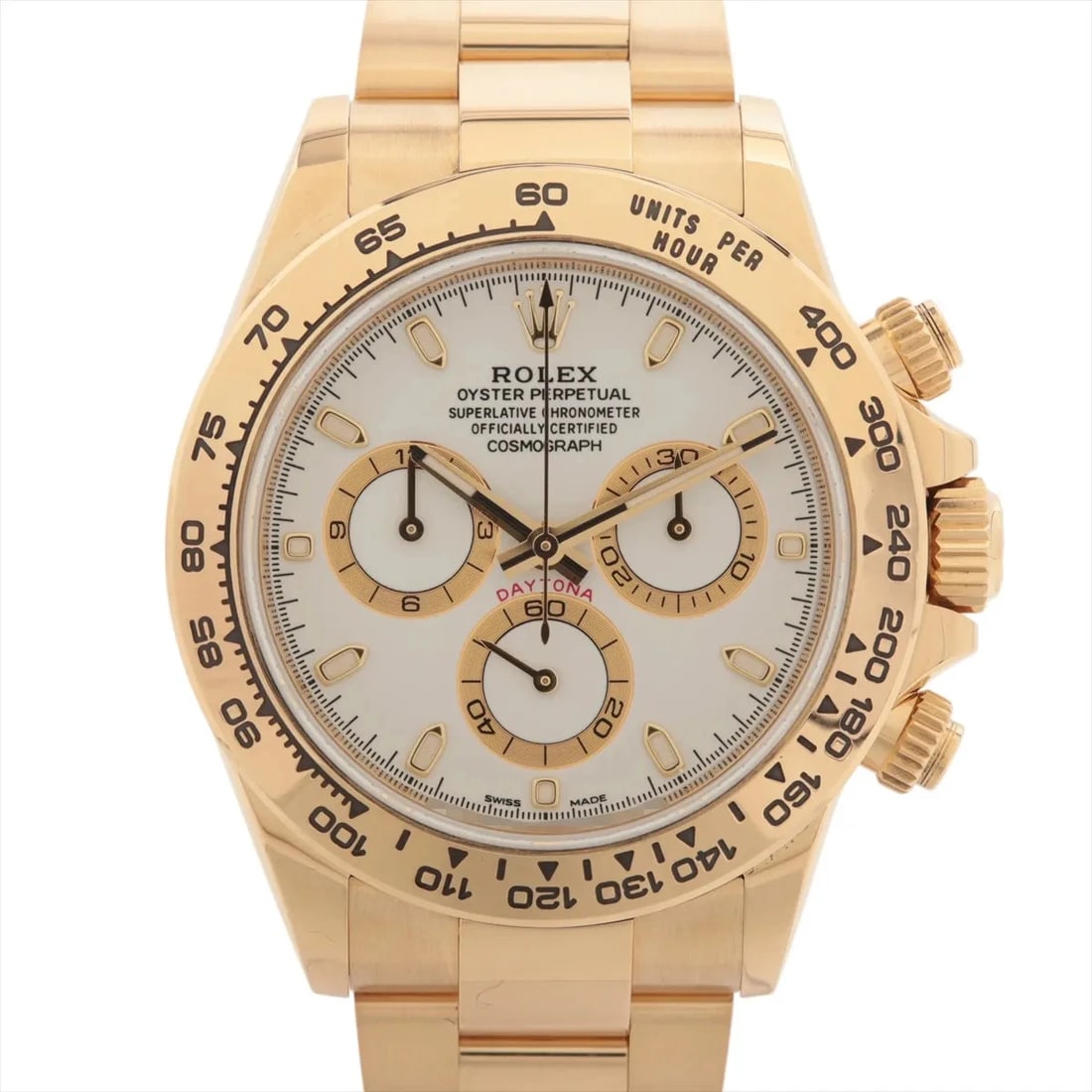 ROLEX COSMOGRAPH DAYTONA YG WHITE: Rolex Cosmograph Daytona YG white Brand: Rolex Type/Style: Wristwatch Material: YG Color: Dial Color White Size: Case:W1.6 x H1.6inch / W40 x H40 Circumference of Wrist:6.3inch / 16 Accessories: None