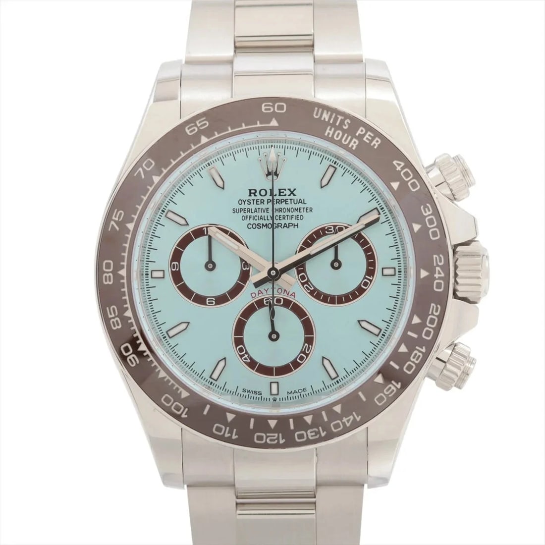 ROLEX COSMOGRAPH DAYTONA PT ICEBLUE: Rolex Cosmograph Daytona PT Iceblue Brand: Rolex Type/Style: Wristwatch Material: PT Color: Dial Color Ice blue Size: Case:W1.6 x H1.6inch / W40 x H40 Circumference of Wrist:7.3inch / 18.5