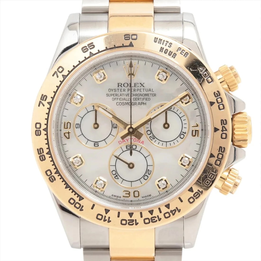 ROLEX COSMOGRAPH DAYTONA SS?YG WHITE SHELL: Rolex Cosmograph Daytona SS?YG white shell Brand: Rolex Type/Style: Wristwatch Material: SS?YG Color: Dial Color white shell Size: Case:W1.6 x H1.6inch / W40 x H40 Circumference of Wrist:7.5inch / 19