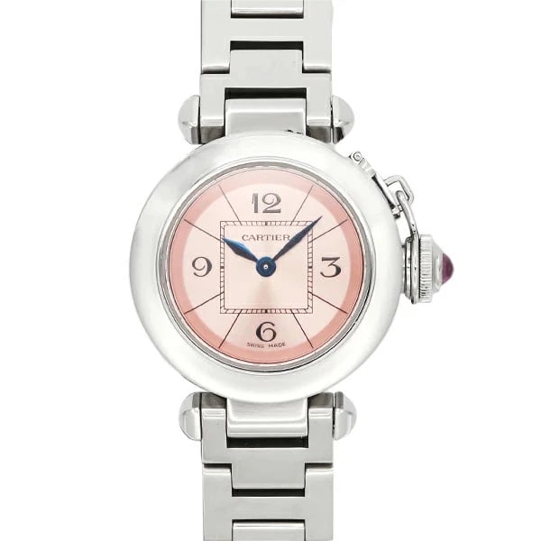 CARTIER WATCH PINK DIAL QUARTZ STAINLESS STEEL: CARTIER WATCH PINK DIAL QUARTZ STAINLESS STEEL Brand: CARTIER Type/Style: Wristwatch Material: SS Color: Dial Color PINK Size: Case size: 27mm Wrist size: Approx. 16cm Accessories: None Accessories