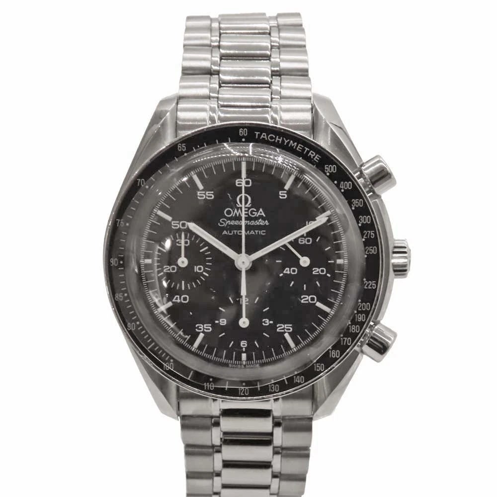 OMEGA WATCH SPEEDMASTER BLACK AUTOMATIC CHRONOGRAPH: OMEGA WATCH SPEEDMASTER BLACK AUTOMATIC CHRONOGRAPH Brand: OMEGA Type/Style: Wristwatch Material: Case: Stainless steel Color: Dial Color BLACK Size: Case size: 39mm Wrist size: 18.5cm Accessories: