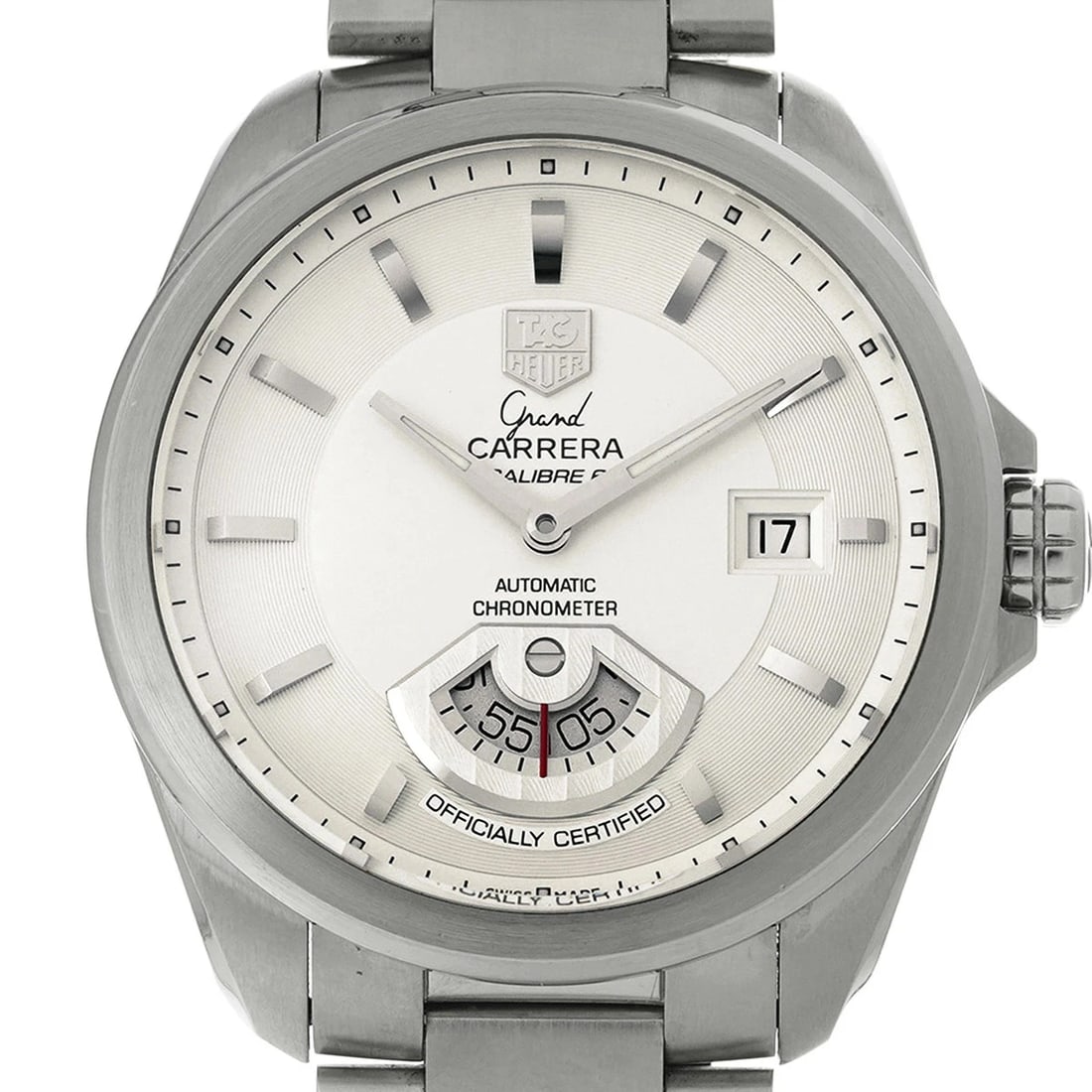 TAG HEUER WATCH GRAND CARRERA CALIBER AUTOMATIC SILVER: TAG HEUER WATCH GRAND CARRERA CALIBER AUTOMATIC SILVER Brand: TAG HEUER Type/Style: Wristwatch Material: SS Color: Dial Color SILVER Size: Case size: 40mm Wrist size: Approx. 19.5cm Accessories: N