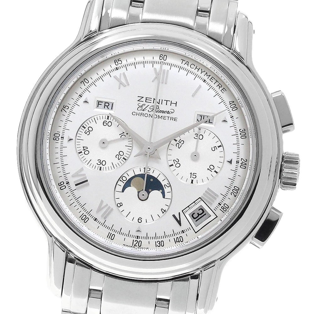 ZENITH WATCH CHRONOMASTER EL PRIMERO MOONPHASE AUTOMATIC: ZENITH WATCH CHRONOMASTER EL PRIMERO MOONPHASE AUTOMATIC Brand: ZENITH Type/Style: Wristwatch Material: SS Color: Dial Color NONE Size: Case size: 40mm Wrist size: Approx. 19cm Accessories: None <