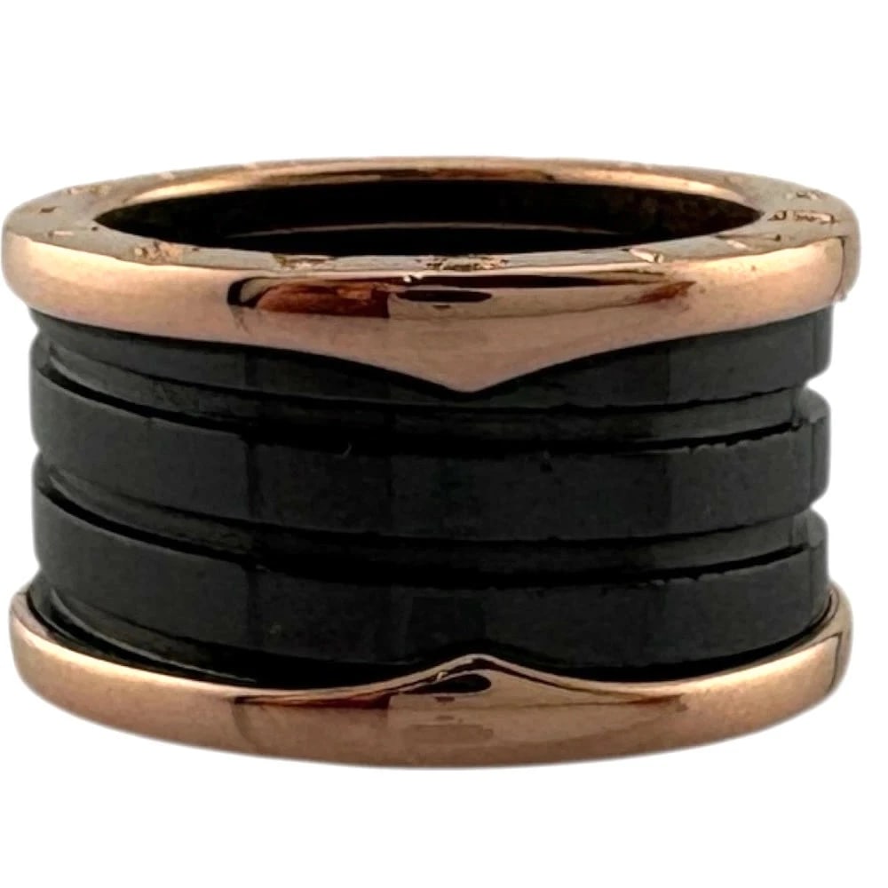 BVLGARI B.ZERO1 4 BAND BLACK CERAMIC RING 18K PINK GOLD: Bvlgari B.zero1 4 Band Black Ceramic Ring 18K Pink Gold Brand: Bvlgari Type/Style: Ring Material: Black Ceramic and 18K Pink Gold, Color: Pink Gold, Black Size: US 6 Accessories: None Acce