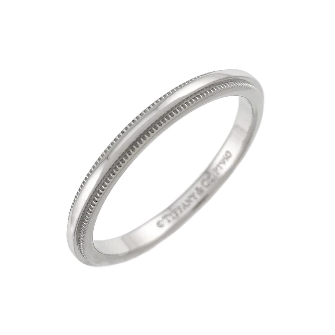 TIFFANY & CO. MILGRAIN BAND RING: Tiffany & Co. Milgrain Band Ring Brand: Tiffany & Co. Type/Style: Ring Material: Pt950, Color: Silver Size: US 7.5 Accessories: None Accessories Notice: When purchasing pre-owned goods, pl