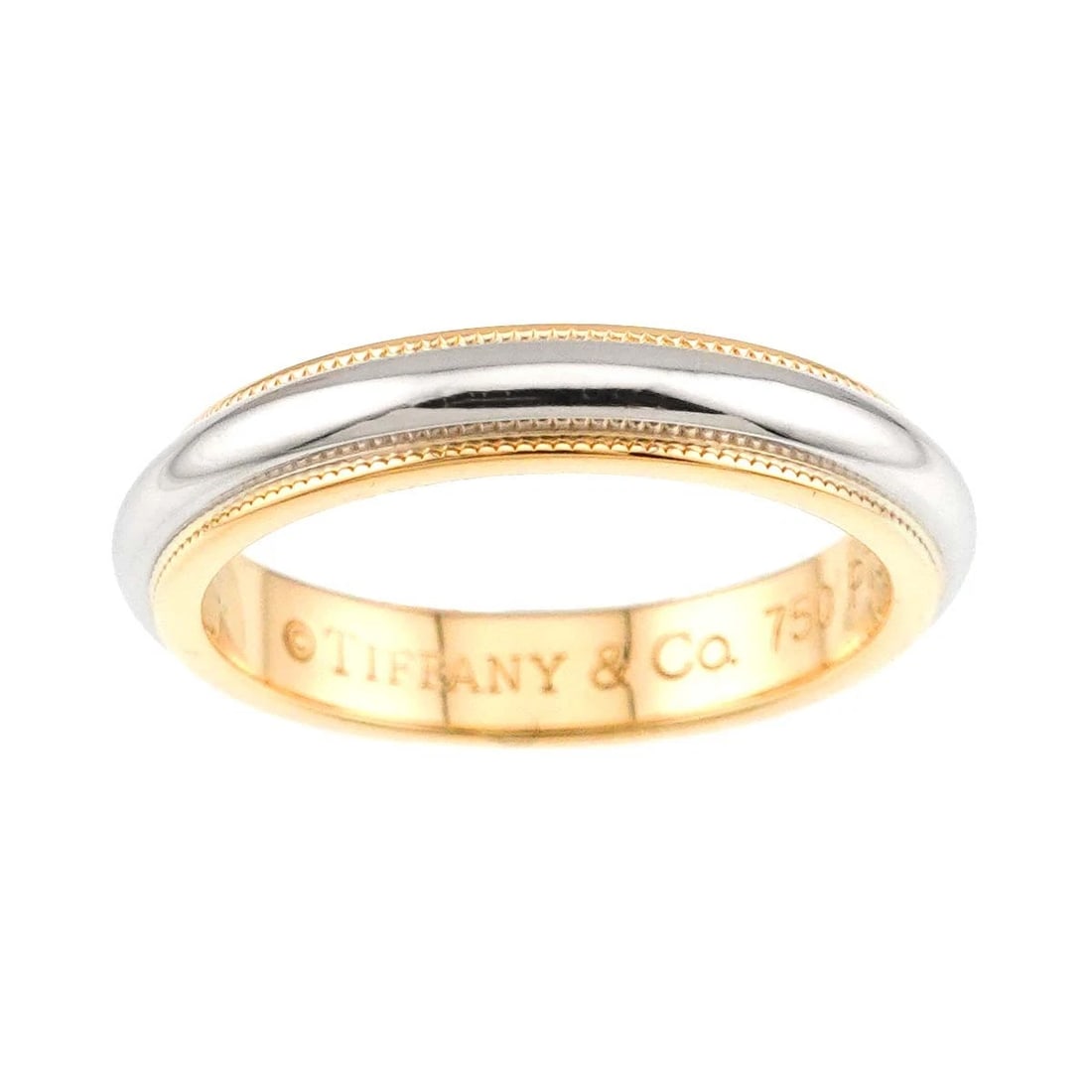 TIFFANY & CO. MILGRAIN BAND RING YELLOW GOLD: Tiffany & Co. Milgrain Band Ring Yellow Gold Brand: Tiffany & Co. Type/Style: Ring Material: K18 Yellow Gold, Pt950, Color: Yellow Gold, Platinum Size: US 5 Accessories: None Accessories N