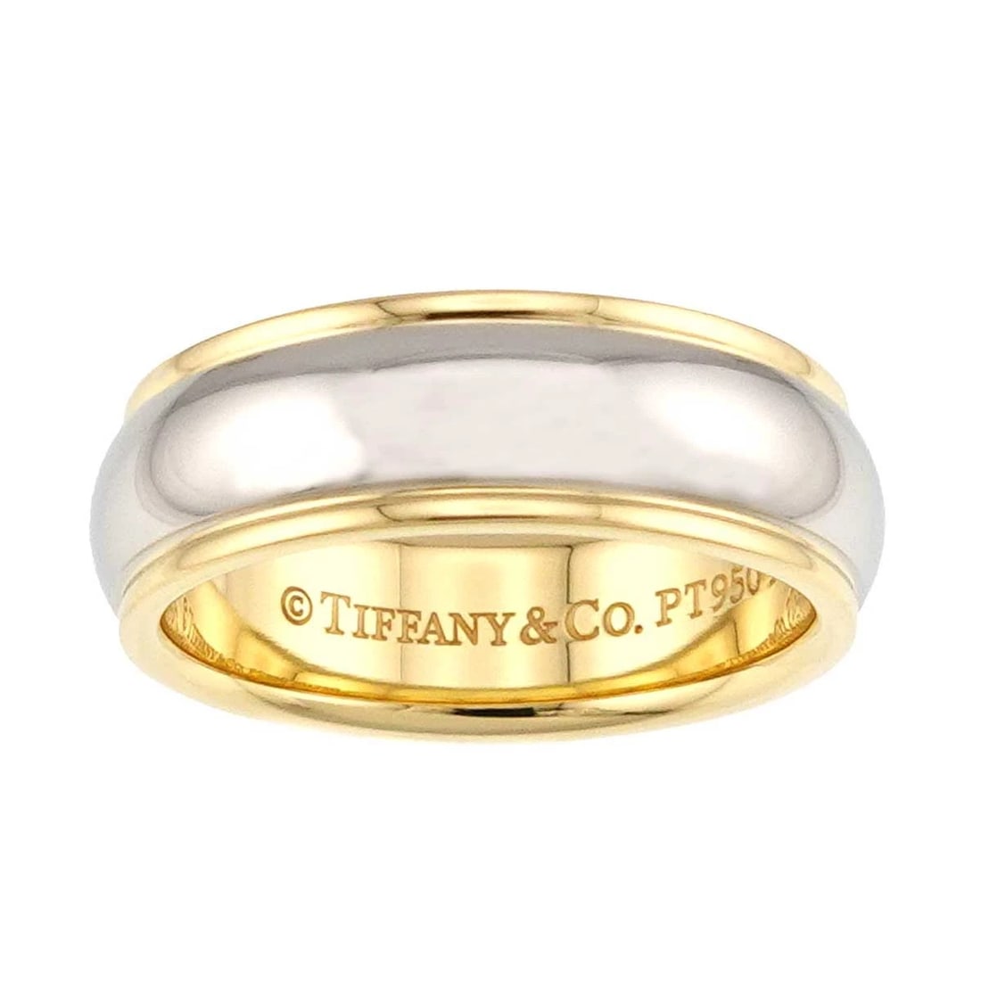 TIFFANY & CO. TWO-TONE PLATINUM AND YELLOW GOLD RING: Tiffany & Co. Two-Tone Platinum and Yellow Gold Ring Brand: Tiffany & Co. Type/Style: Ring Material: PT950 18K Yellow Gold, Color: Platinum and Yellow Gold Size: US 5 Accessories: None Accessories