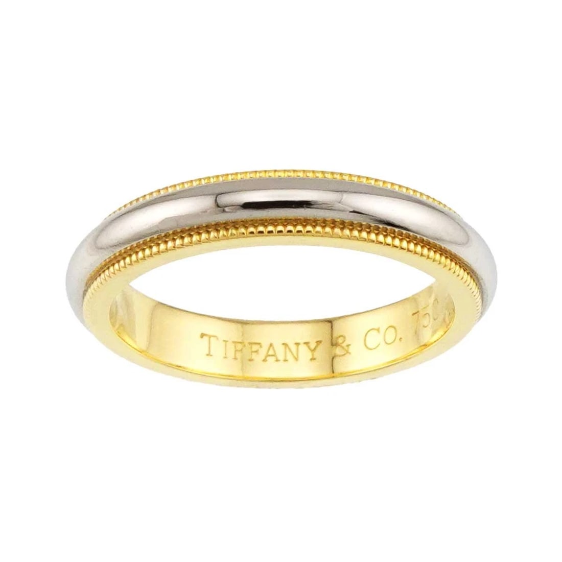 TIFFANY & CO. MILGRAIN BAND YELLOW GOLD RING: Tiffany & Co. Milgrain Band Yellow Gold Ring Brand: Tiffany & Co. Type/Style: Ring Material: 18K Yellow Gold and 950Platinum, Color: Yellow Gold, Platinum Size: US 5 Accessories: None Accessories
