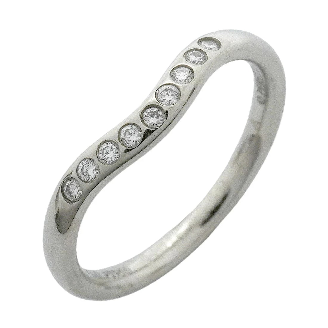 TIFFANY & CO. CURVED BAND PLATINUM DIAMOND RING: Tiffany & Co. Curved Band Platinum Diamond Ring Brand: Tiffany & Co. Type/Style: Ring Material: Pt950, Main Stone Natural Color: Silver Size: US 4.5 Accessories: None Accessories Notice: W