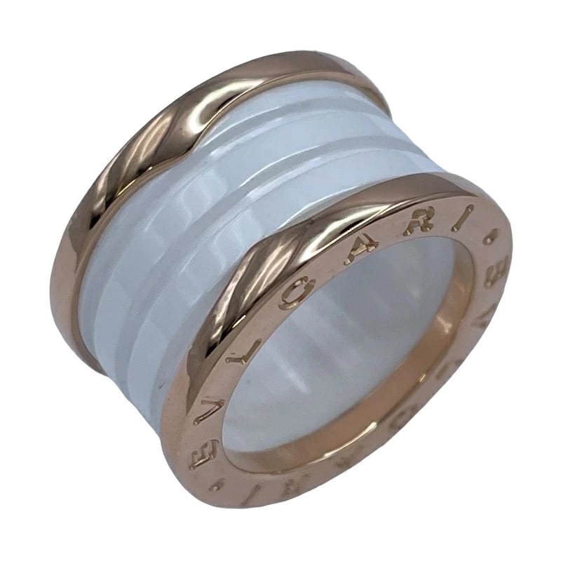 BVLGARI B ZERO1 4 BAND PINK GOLD WHITE CERAMIC RING: BVLGARI B Zero1 4 Band Pink Gold White Ceramic Ring Brand: Bvlgari Type/Style: Ring Material: Au750 Pink Gold, White Ceramic, Color: Pink Gold, White Size: US 4.5 Accessories: None Accesso