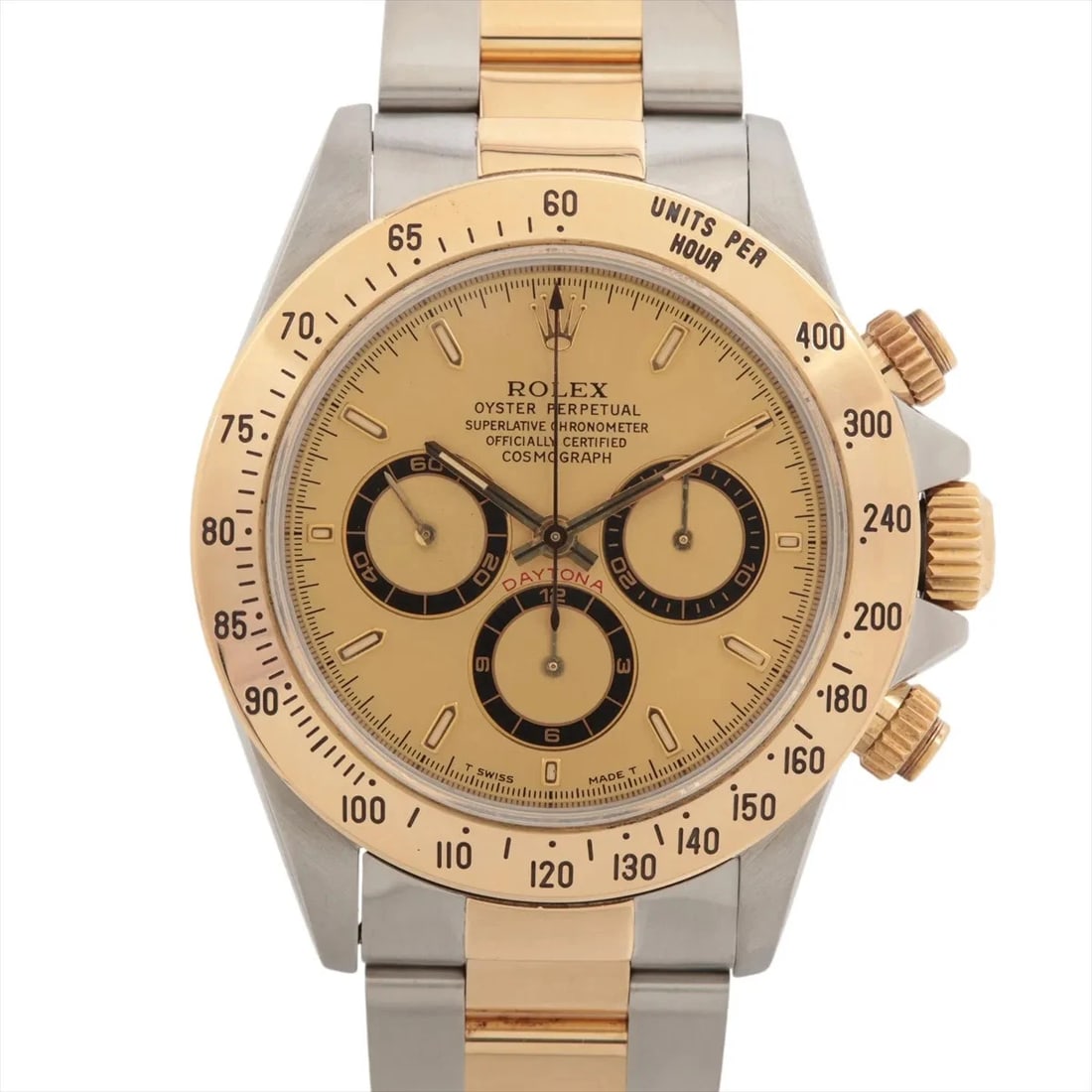 ROLEX COSMOGRAPH DAYTONA AT CHAMPAGNE WATCH: Rolex Cosmograph Daytona At Champagne Watch Brand: Rolex Type/Style: Wristwatch Material: SS?YG Color: Dial Color Champagne Size: Case:W1.6 x H1.6inch / W40 x H40 Circumference of Wrist:7.1inch / 18