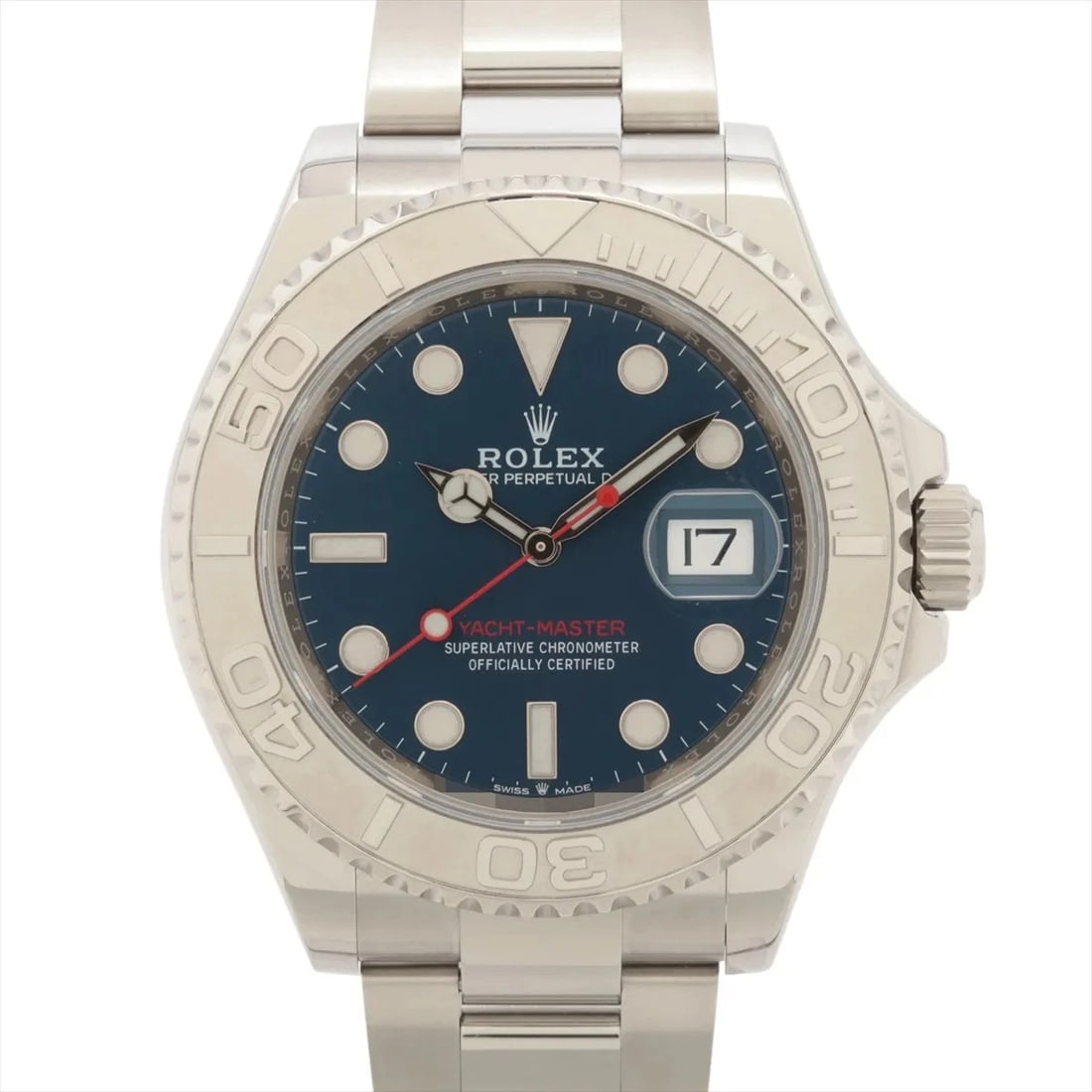 ROLEX YACHT-MASTER PT?SS AT BRIGHT BLUE DIAL WATCH: Rolex Yacht-Master Pt?Ss At Bright Blue Dial Watch Brand: Rolex Type/Style: Wristwatch Material: PT?SS Color: Dial Color bright blue Size: Case:W1.6 x H1.6inch / W40 x H40 Circumference of Wrist:7.5in