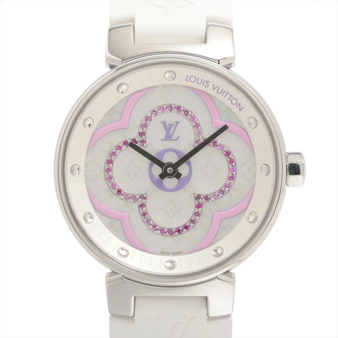 LOUIS VUITTON TAMBOUR MOON DIVINE PM LIMITED SS & RUBBER QZ WATCH: Louis Vuitton Tambour Moon Divine Pm Limited Ss & Rubber Qz Watch Brand: Louis Vuitton Type/Style: Wristwatch Material: SS & Rubber Color: Dial Color white shell Size: Case:W0.8 x H0.8inch / W27 x