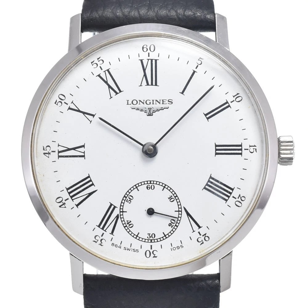 LONGINES WHITE DIAL HAND WINDING WATCH: Longines White Dial Hand Winding Watch Brand: LONGINES Type/Style: Wristwatch Material: Band Material leather, Case Material Stainless Steel Color: Case Color Silver, Band Color black, Dial Color