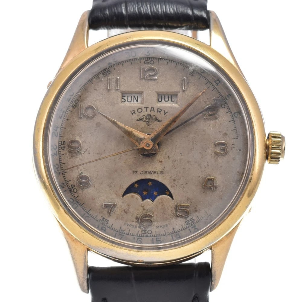 ROTARY VALJOUX TRIPLE CALENDAR MOON PHASE HAND WINDING WATCH (1 of 3)