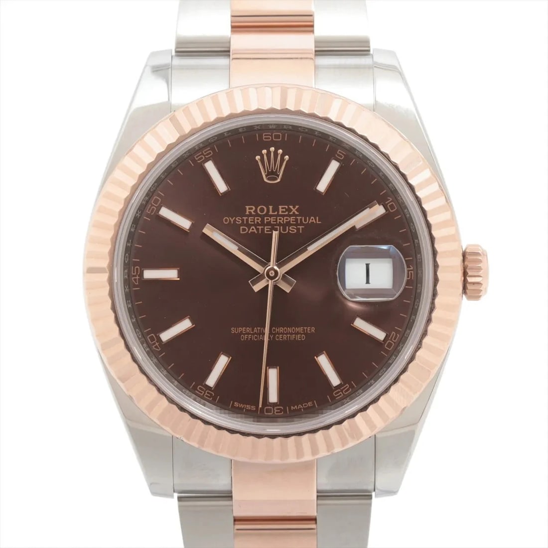 ROLEX DATEJUST 41 AT CHOCOLATE OYSTER WATCH: Rolex Datejust 41 At Chocolate Oyster Watch Brand: Rolex Type/Style: Wristwatch Material: PG?SS Color: Dial Color Chocolate Size: Case:W1.6 x H1.6inch / W41 x H41 Circumference of Wrist:7.1inch / 18