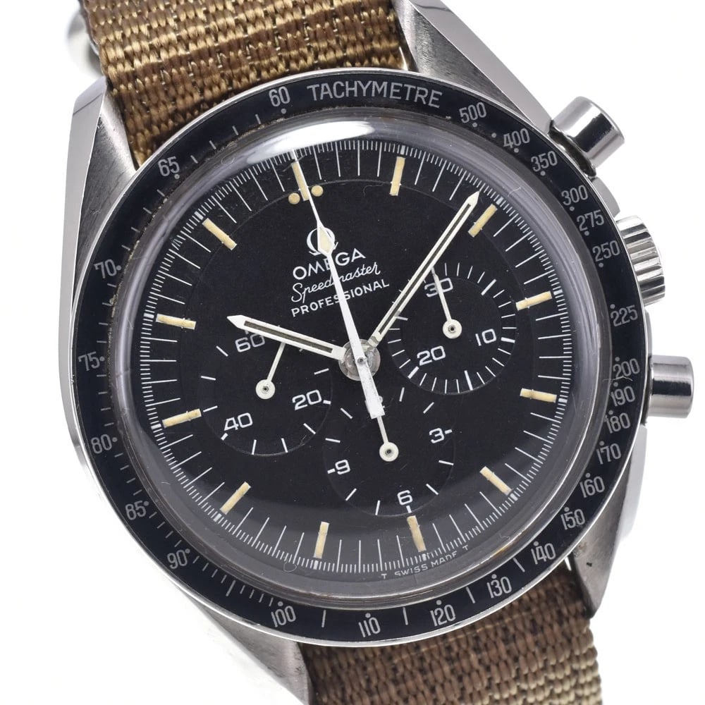 OMEGA SPEEDMASTER PROFESSIONAL HAND WINDING WATCH: Omega Speedmaster Professional Hand Winding Watch Brand: OMEGA Type/Style: Wristwatch Material: Band Material Nylon, Case Material Stainless Steel Color: Case Color Silver, Band Color Khaki, Dial