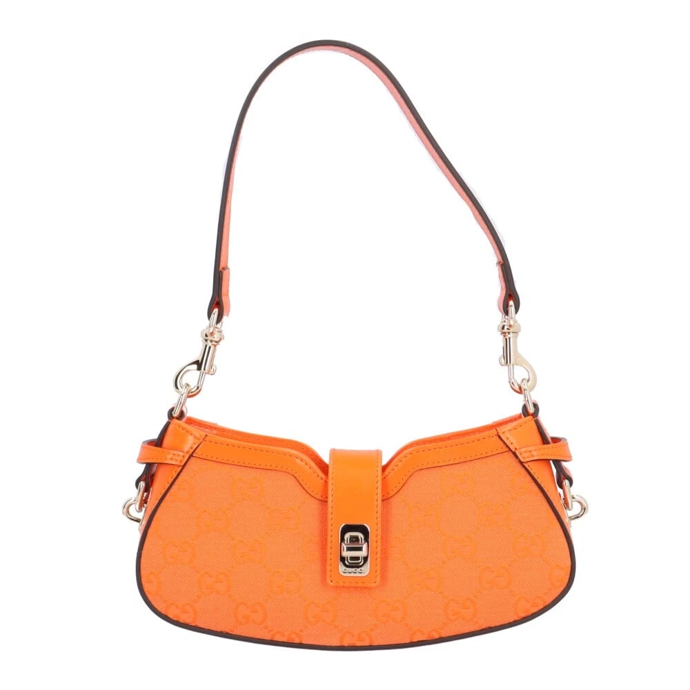 GUCCI SHOULDER BAG GG CANVAS LEATHER MOONSIDE MINI SHOULDER: GUCCI Shoulder Bag GG canvas leather Moonside Mini Shoulder Brand: GUCCI Type/Style: Shoulder Bag Material: Exterior Material GG canvas Color: Exterior color Orange Size: W9.1 x H4.1 x D1.8inch Ac