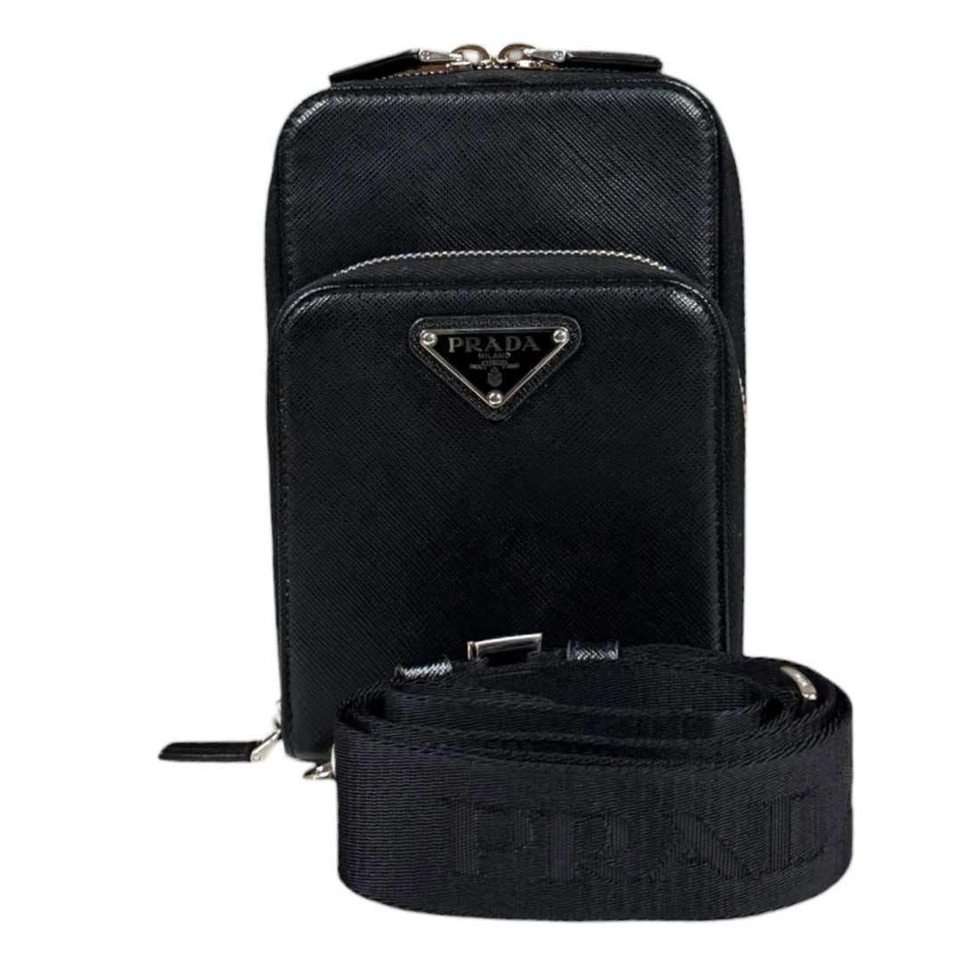 PRADA SHOULDER BAG CROSS BODY: PRADA Shoulder Bag Cross Body Brand: PRADA Type/Style: Shoulder Bag Material: Exterior Material leather Color: Exterior color NERO Size: W4.5 x H7.3 x D1.6inch Accessories: None Accessorie