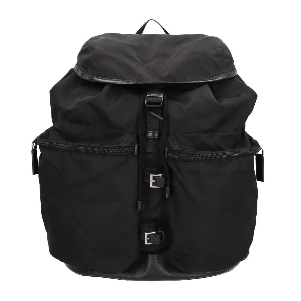 PRADA DAYPACK NYLON LEATHER: PRADA Daypack Nylon leather Brand: PRADA Type/Style: Daypack Material: Exterior Material Nylon Color: Exterior color black Size: W12.6 x H15.7 x D7.1inch Handle:7.1inch Accessories: None