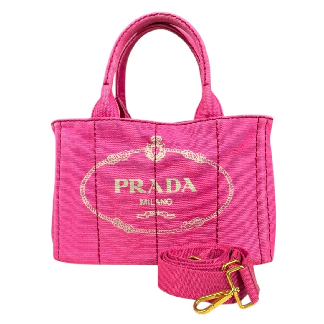 PRADA SHOULDER BAG CANVAS: PRADA Shoulder Bag canvas Brand: PRADA Type/Style: Shoulder Bag Material: Exterior Material canvas Color: Exterior color pink Size: W11.0 x H7.1 x D5.9inch Handle:11.4inch Accessories: None