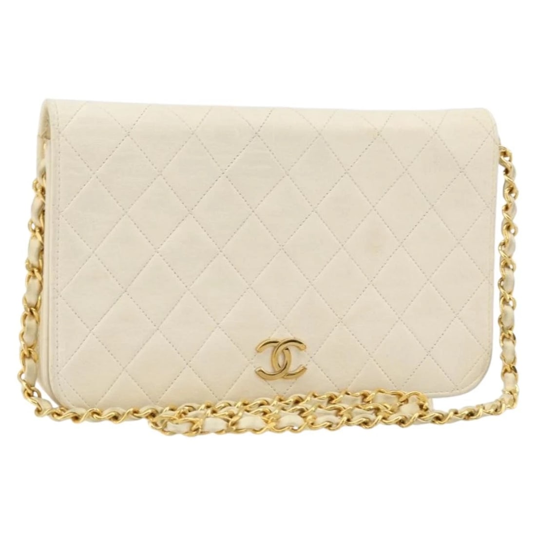 CHANEL MATELASSE CHAIN SHOULDER BAG LAMB SKIN: CHANEL Matelasse Chain Shoulder Bag Lamb Skin Brand: CHANEL Type/Style: Shoulder Bag Material: Lamb Skin Color: White/Gold Size: W9.1 x H5.9 x D0.8inch(Approx) Accessories: None Accessorie