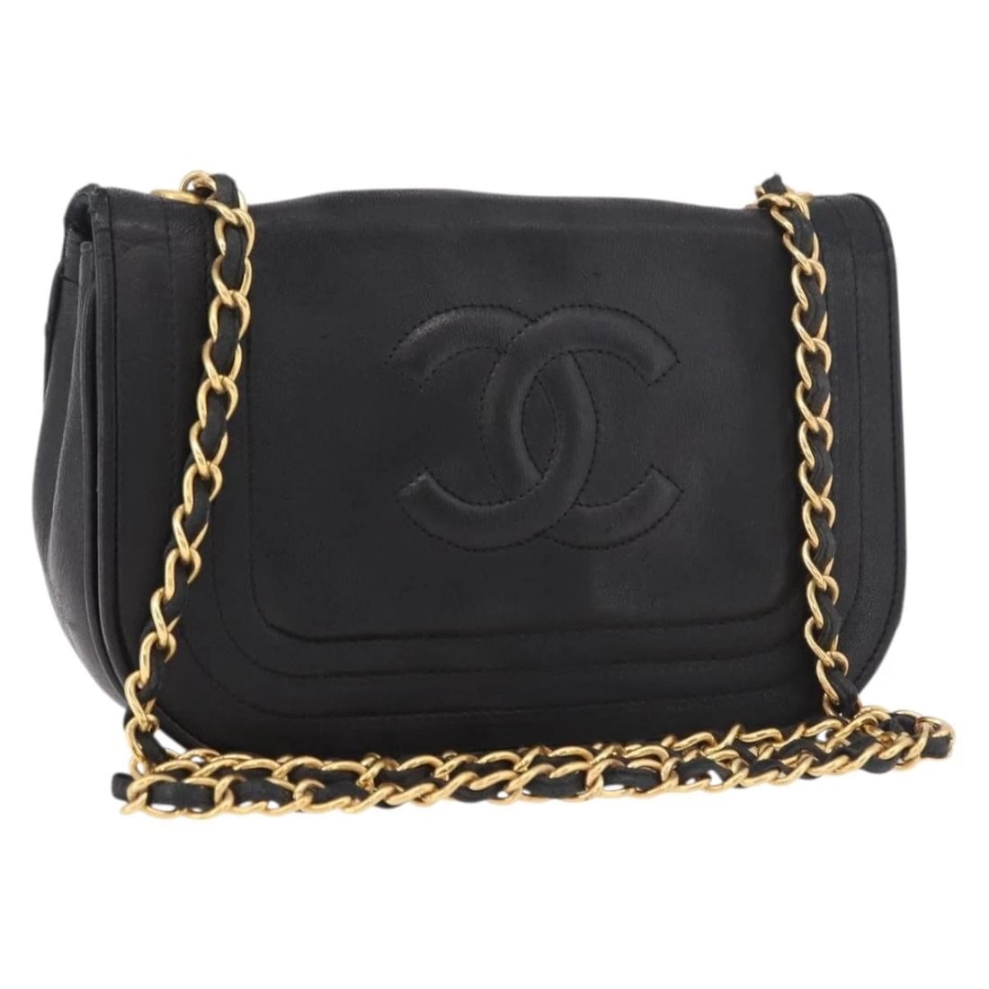 CHANEL CHAIN SHOULDER BAG LAMB SKIN BLACK GOLD: CHANEL Chain Shoulder Bag Lamb Skin Black Gold Brand: CHANEL Type/Style: Shoulder Bag Material: Lamb Skin Color: Black/Gold Size: W7.9 x H5.5 x D2.4inch(Approx) Accessories: None Accessories Notice: