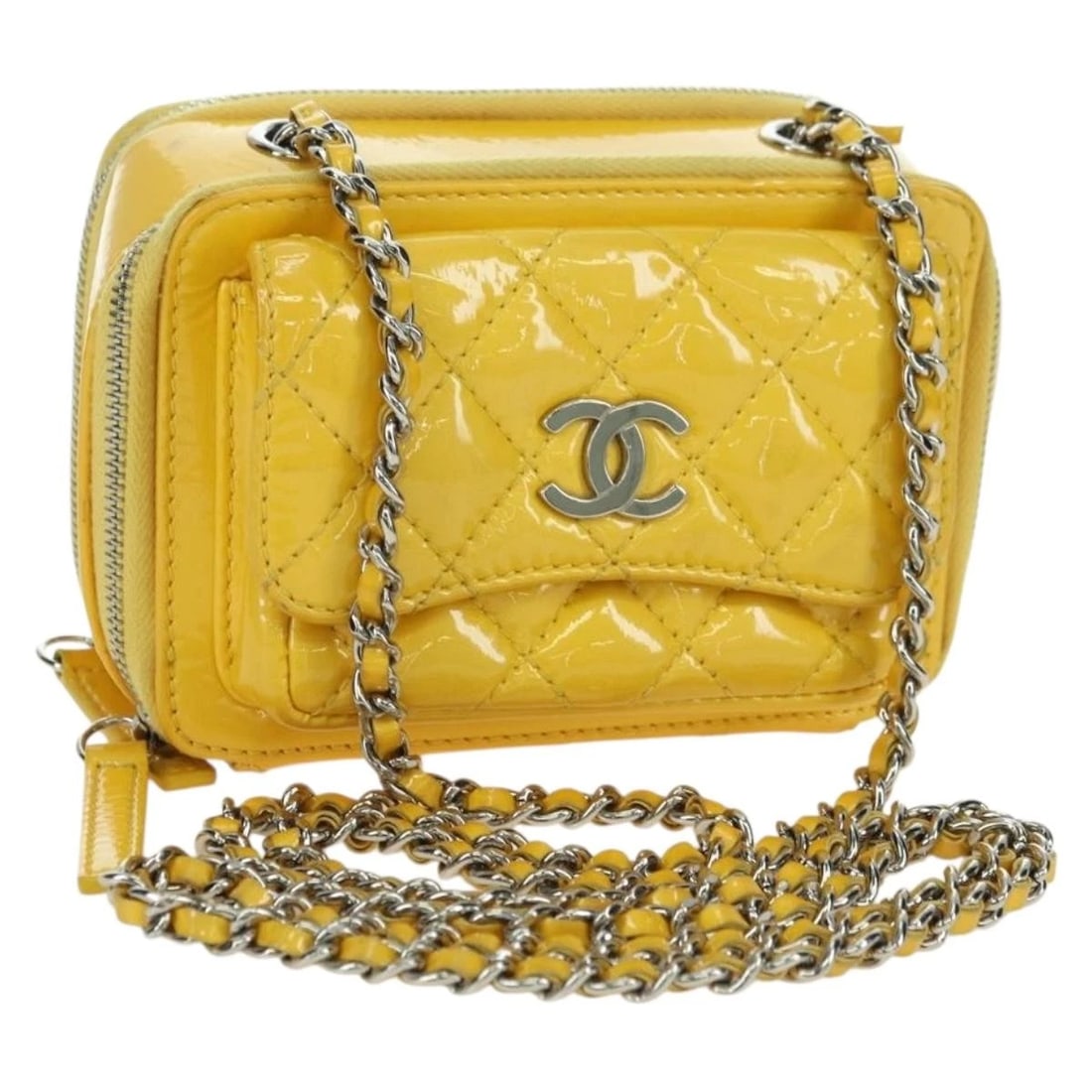 CHANEL MATELASSE CHAIN SHOULDER BAG PATENT LEATHER: CHANEL Matelasse Chain Shoulder Bag Patent leather Brand: CHANEL Type/Style: Shoulder Bag Material: Patent Leather Color: Yellow/Silver Size: W5.5 x H3.9 x D2.8inch(Approx) Accessories: None <