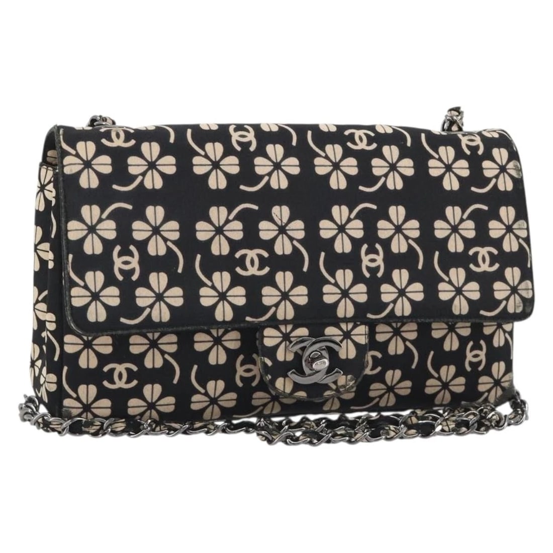 CHANEL CHAIN SHOULDER BAG CANVAS BLACK SILVER: CHANEL Chain Shoulder Bag Canvas Black Silver Brand: CHANEL Type/Style: Shoulder Bag Material: Canvas Color: Black/Silver Size: W9.4 x H5.9 x D2.2inch(Approx) Accessories: None Accessories