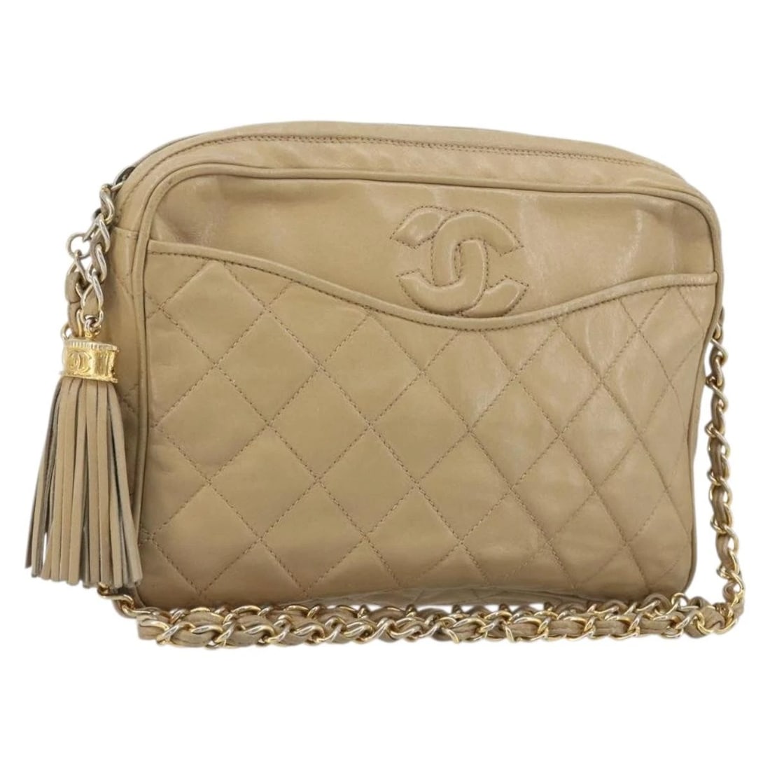 CHANEL MATELASSE CHAIN SHOULDER BAG LAMB SKIN BEIGE: CHANEL Matelasse Chain Shoulder Bag Lamb Skin Beige Brand: CHANEL Type/Style: Shoulder Bag Material: Lamb Skin Color: Beige/Gold Size: W9.1 x H5.9 x D2.0inch(Approx) Accessories: None Acce