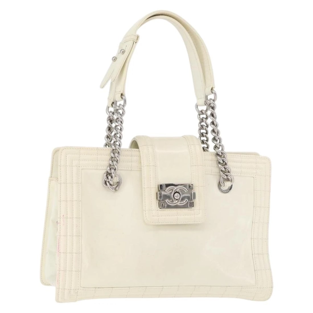 CHANEL CHAIN BOY CHANEL BAG PATENT LEATHER WHITE SILVER: CHANEL Chain Boy Chanel Bag Patent leather White Silver Brand: CHANEL Type/Style: Shoulder Bag Material: Patent Leather Color: White/Silver Size: W12.6 x H8.3 x D4.7inch(Approx) Accessories: None