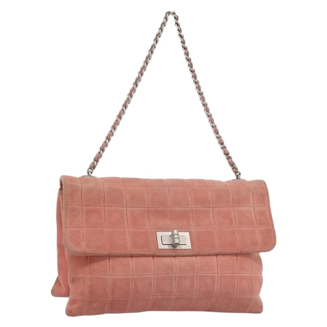 CHANEL CHOCO BAR 2.55 CHAIN SHOULDER BAG SUEDE: CHANEL Choco Bar 2.55 Chain Shoulder Bag Suede Brand: CHANEL Type/Style: Shoulder Bag Material: Suede Color: Pink/Silver Size: W9.1 x H5.9 x D0.8inch(Approx) Accessories: None Accessories
