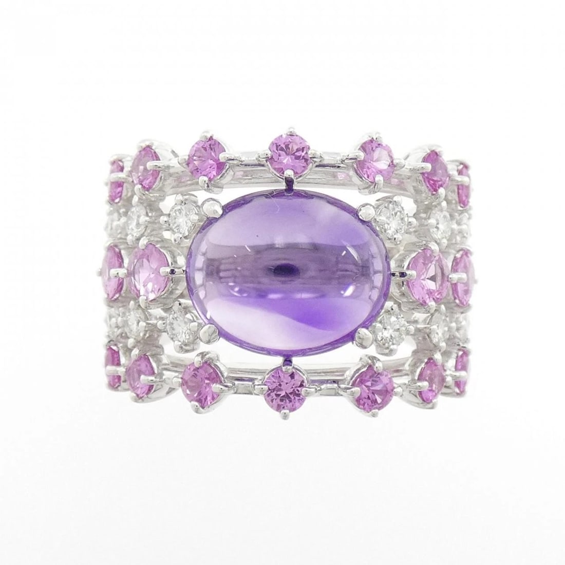 TASAKI COLORED STONE RING: Tasaki colored stone ring Brand: TASAKI Type/Style: Tasaki Ring Material: K18 white gold, Main Stone Amethyst Color: white gold Size: US7 Accessories: None Accessories Notice: When purchasing