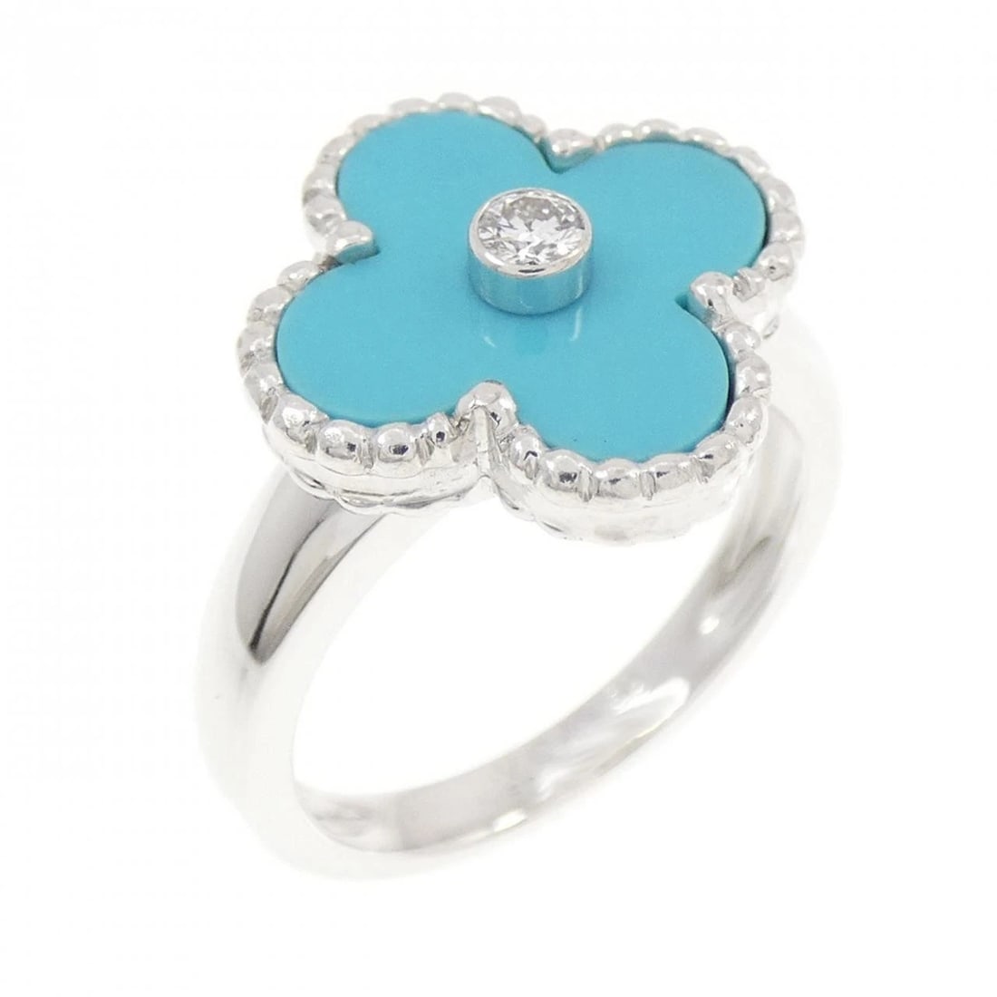 VAN CLEEF & ARPELS ALHAMBRA RING: Van Cleef & Arpels Alhambra Ring Brand: Van Cleef & Arpels Type/Style: Van Cleef & Arpels Ring Material: 750 white gold, Main Stone Turquoise Color: White Gold Size: US6 1/4(52) Accessories: None