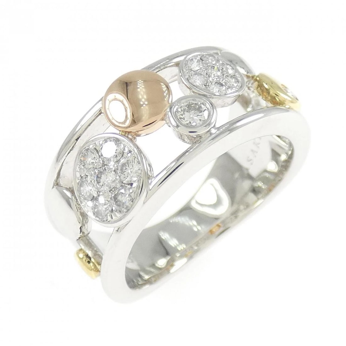 TASAKI DIAMOND RING: Tasaki Diamond Ring Brand: TASAKI Type/Style: Tasaki Ring Material: K18 three color, Main Stone Natural Color: None Size: US6 1/4 Accessories: None Accessories Notice: When purchasing pre-owned