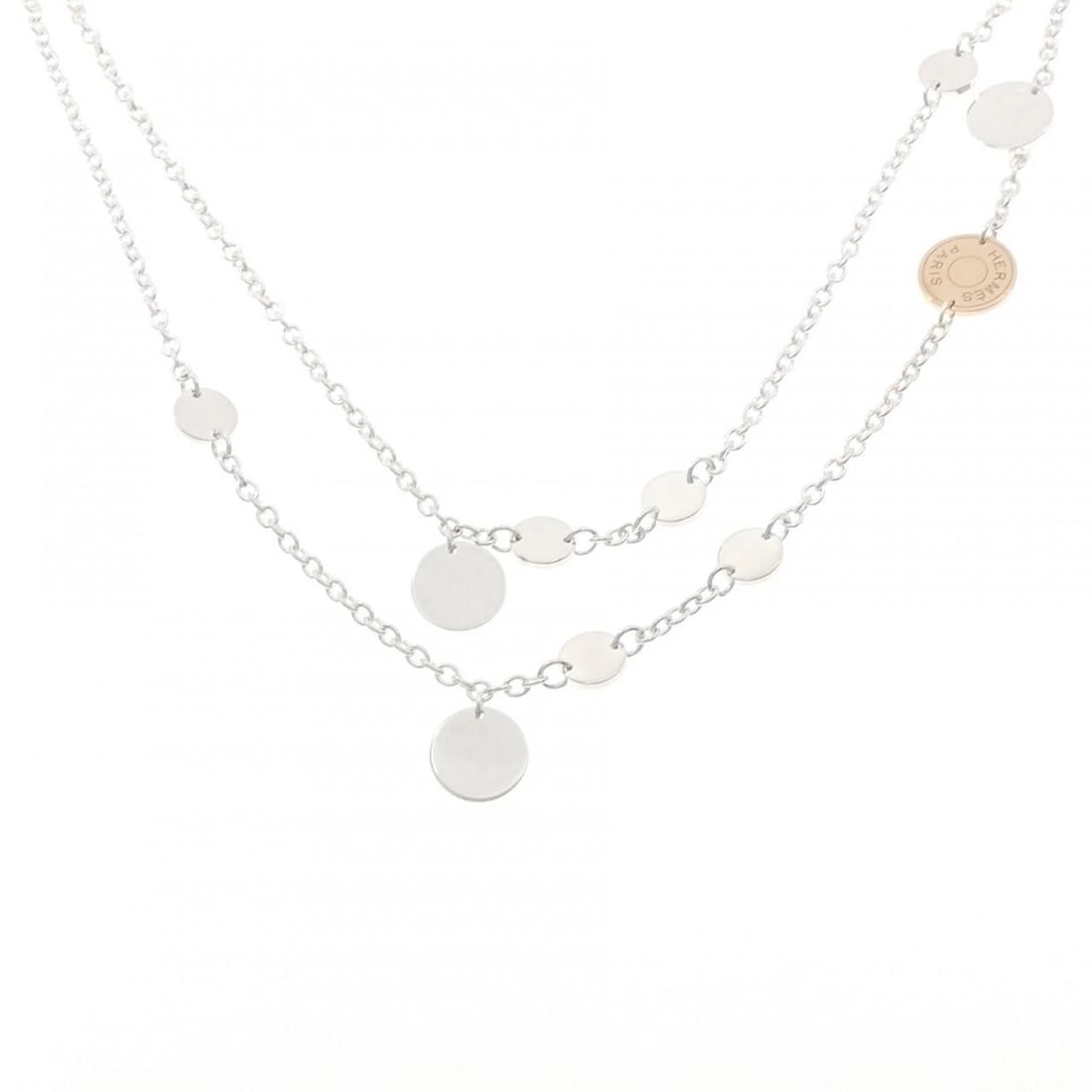HERMES EX LIBRIS NECKLACE: Hermes Ex Libris Necklace Brand: HERMES Type/Style: Hermes Necklace Material: 925Silver/750Pink Gold, Color: PG,SILVER Size: Length121-135cm Actual Size Max width approx.: 14.4mm Chain maximum width