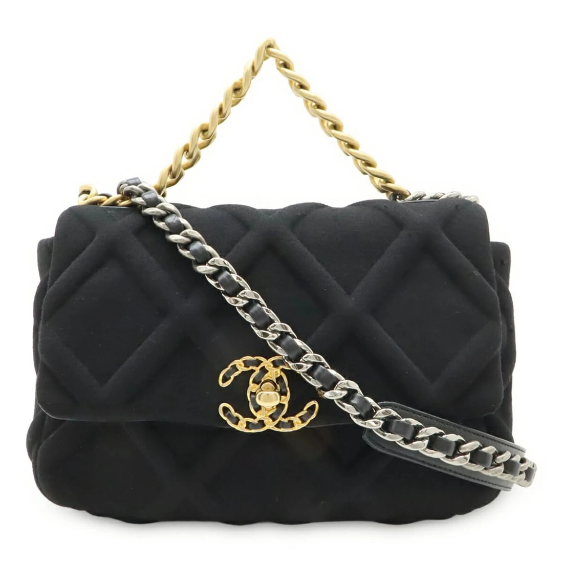 CHANEL 19 MATELASSE COCO MARK CHAIN BAG COTTON: Chanel 19 Matelasse Coco Mark Chain Bag Cotton Brand: Chanel Type/Style: Other Material: Cotton Color: Black Size: (HxWxD) 18cm x 25cm x 7.5cm / 7.08inch x 9.84inch x 2.95inch Accessories: None