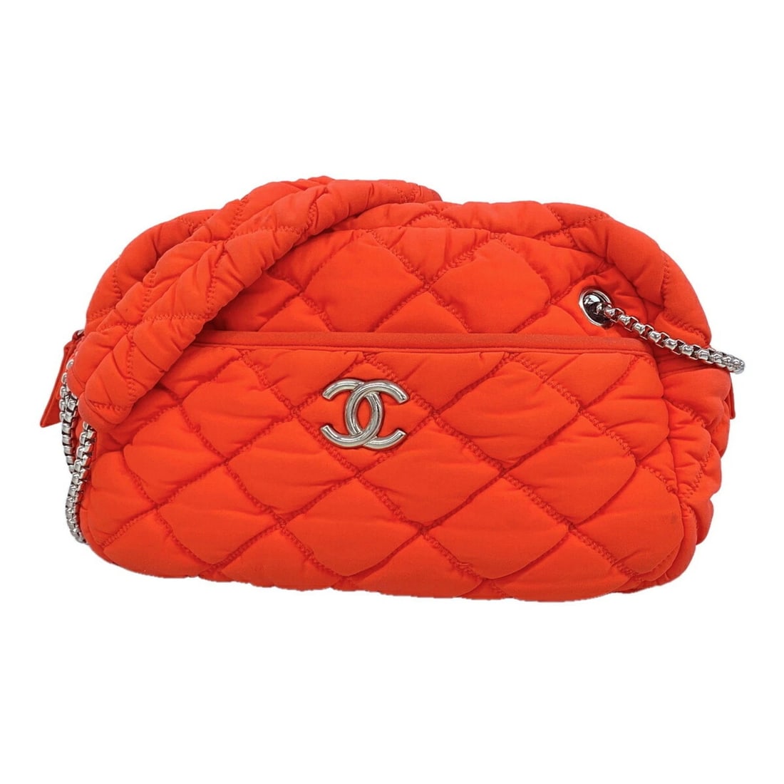 CHANEL SHOULDER BAG, CHAIN SHOULDER, BUBBLE QUILTED NYLON: Chanel Shoulder Bag, Chain Shoulder, Bubble Quilted Nylon Brand: Chanel Type/Style: Shoulder bag Material: Nylon Color: Red color Size: (HxWxD) 20cm x 28cm x 10.5cm / 7.87inch x 11.02inch x 4.13inch