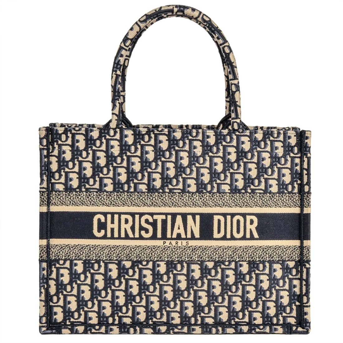 CHRISTIAN DIOR OBLIQUE JACQUARD BOOK TOTE BAG: Christian Dior Oblique Jacquard Book Tote Bag Brand: Christian Dior Type/Style: Tote bag Material: Canvas Color: Navy Size: (HxWxD) 27.5cm x 35.5cm x 16cm / 10.82inch x 13.97inch x 6.29inch