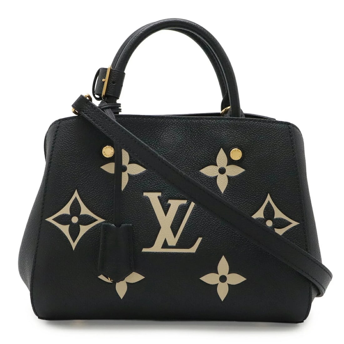 LOUIS VUITTON MONOGRAM EMPREINTE MONTAIGNE BB HANDBAG: Louis Vuitton Monogram Empreinte Montaigne BB Handbag Brand: Louis Vuitton Type/Style: Handbag, Shoulder bag Material: Monogram Empreinte Color: Beige, Black, Noir Size: (HxWxD) 19.5cm x 25cm x 13.5cm