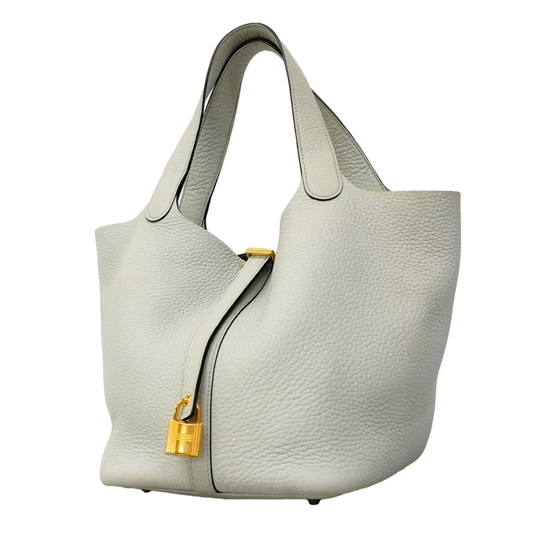 HERMES PICOTIN LOCK MM HANDBAG, TAURILLON CLEMENCE: Hermes Picotin Lock MM handbag, Taurillon Clemence Brand: Hermes Type/Style: Handbag Material: Taurillon clemence leather Color: Gray Size: (HxWxD) 22cm x 17.5cm x 22cm / 8.66inch x 6.88inch x