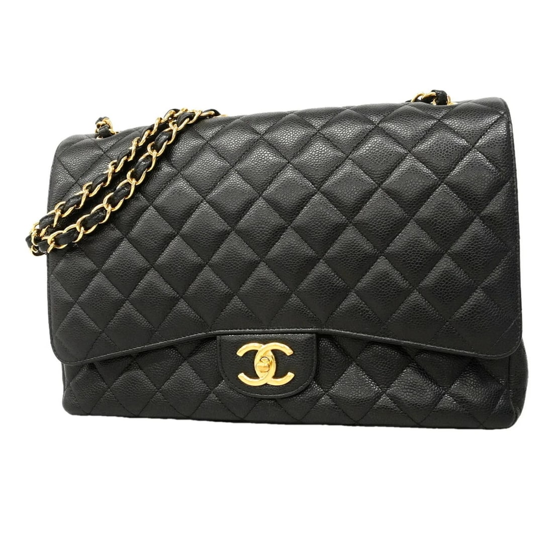 CHANEL SHOULDER BAG, LARGE MATELASSE, DOUBLE FLAP: Chanel Shoulder Bag, Large Matelasse, Double Flap Brand: Chanel Type/Style: Shoulder bag Material: Grained Calfskin Color: Black Size: (HxWxD) 24cm x 34.5cm x 9.5cm / 9.44inch x 13.58inch x 3.74inch