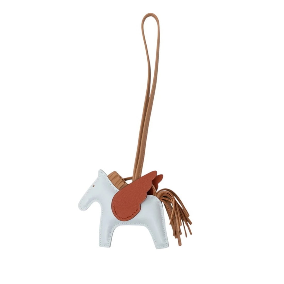 HERMES RODEO PEGASUS PM ACCESSORY BAG CHARM: Hermes Rodeo Pegasus PM Accessory Bag Charm Brand: Hermes Type/Style: Handbag charm Material: Agneau Milo Color: Blue, Brown Size: (HxWxD) 7.00mm x 9.00mm / 0.28inch x 0.35inch Accessories: None <